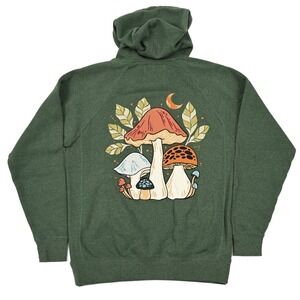 Wild Tribute Hoodie Men's Small Green Mushrooms Moon Butterfly Pullover Pockets
